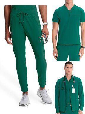 Cherokee Men's Infinity Hunter Green Scrub Set Top Joggers Jacket Size Small
